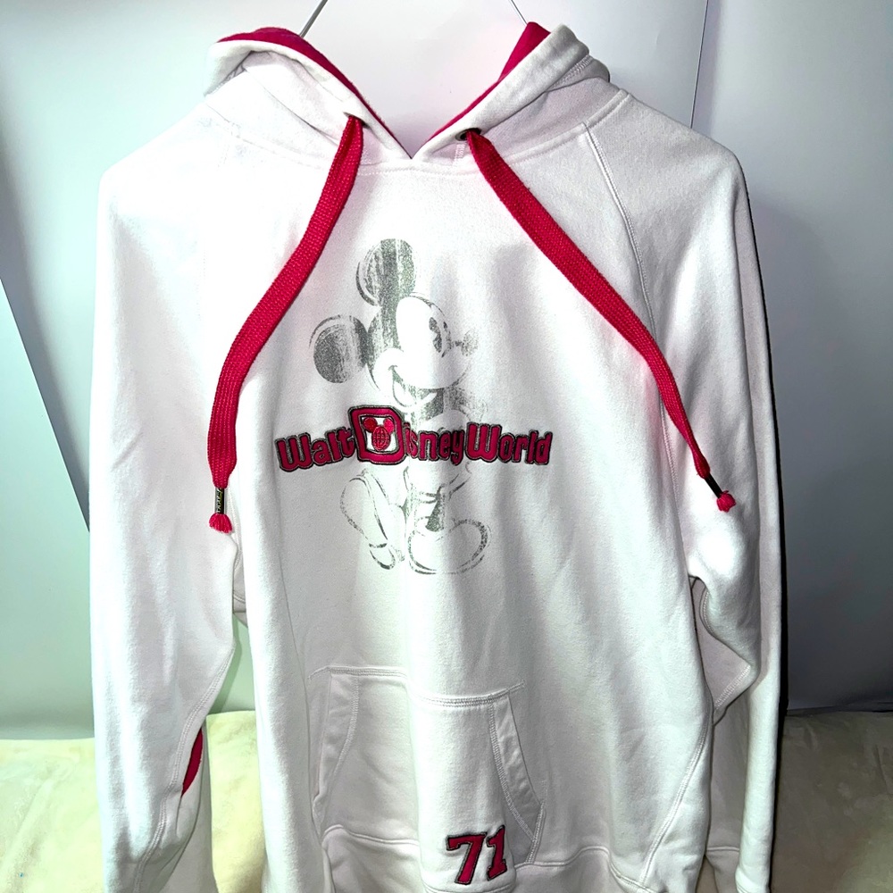WALT DISNEY WORLD Parks HOODIE white magenta pink quilted Mickey Mouse size M